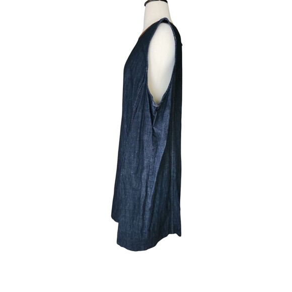 Lauren Ralph Lauren Shift Dress Womens 22W Dark Wash Denim Sheep Leather Trim - Picture 2 of 9